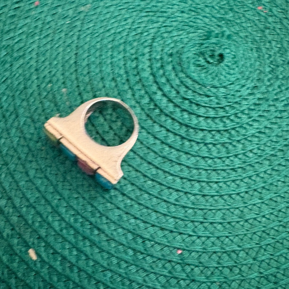 Colorful Geometric Silver Ring - Picture 5 of 6